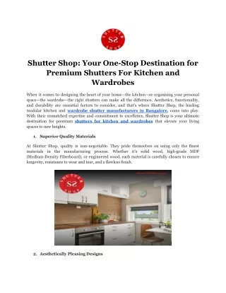 Shutter Shop - Your One Stop Destination for Premium Shutters For Kitchen and Wardrobes