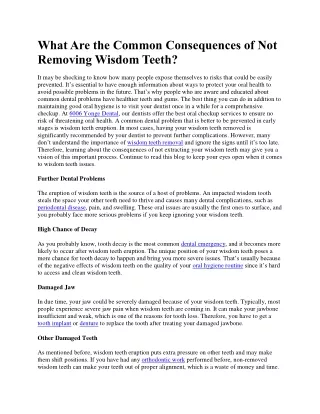 What Are the Common Consequences of Not Removing Wisdom Teeth