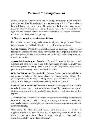 personal training chennai