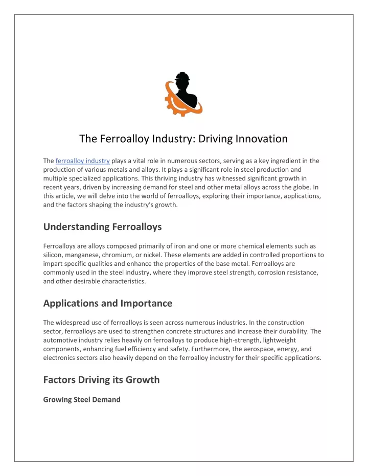 the ferroalloy industry driving innovation