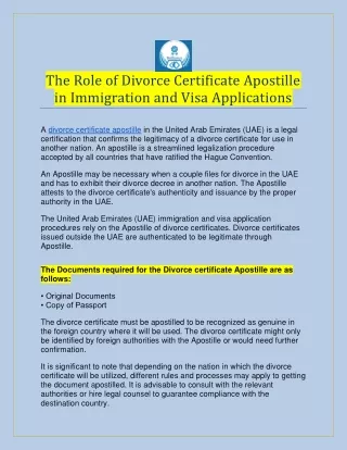 The Role of Divorce Certificate Apostille in Immigration and Visa Applications