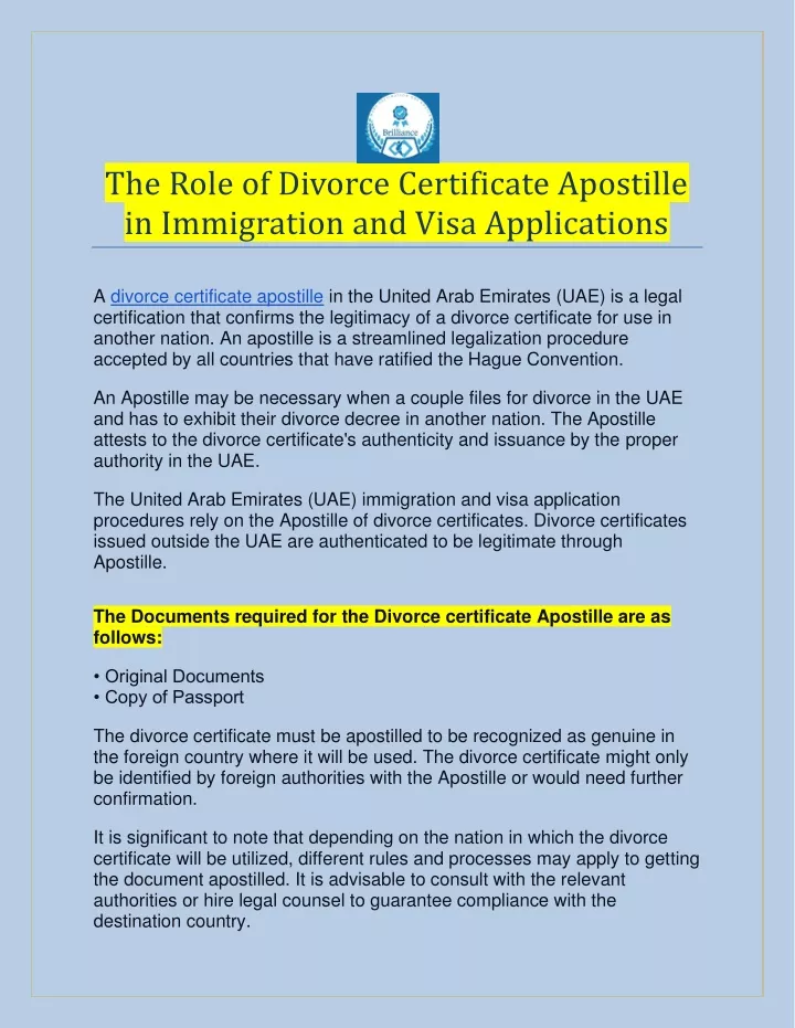 the role of divorce certificate apostille