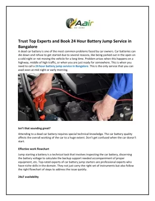 Trust Top Experts And Book 24 Hour Battery Jump Service in Bangalore
