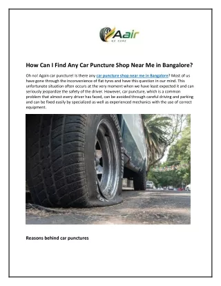 How Can I Find Any Car Puncture Shop Near Me in Bangalore?