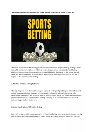 The New Frontier of Online Casino and Cricket Betting