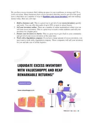 Liquidate Your Excess Inventory and Start Making Money Today