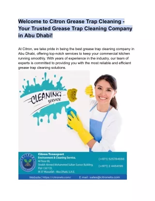Welcome to Citron Grease Trap Cleaning - Your Trusted Grease Trap Cleaning Company in Abu Dhabi