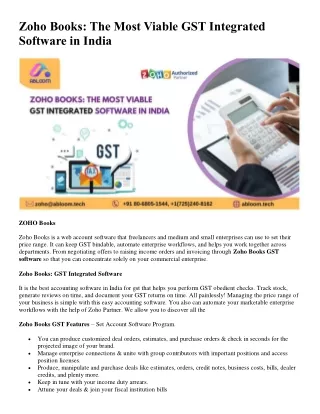 Zoho Books The Most Viable GST Integrated Software