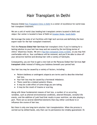 Hair Transplant in Delhi