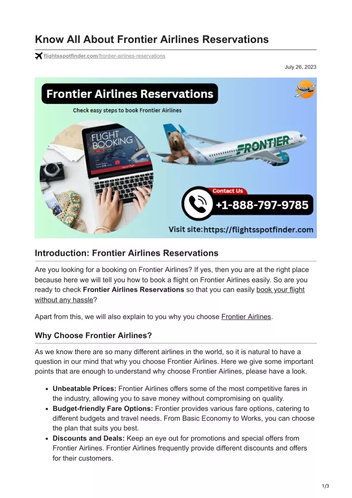know all about frontier airlines reservations
