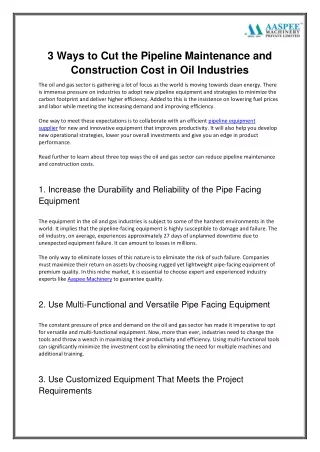 3 ways to cut the pipeline maintenance