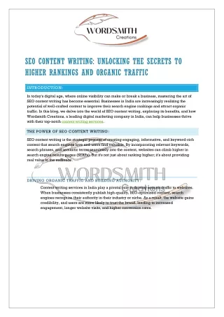 SEO CONTENT WRITING UNLOCKING THE SECRETS TO HIGHER RANKINGS AND ORGANIC TRAFFIC