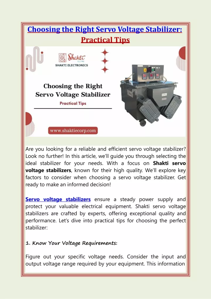choosing the right servo voltage stabilizer