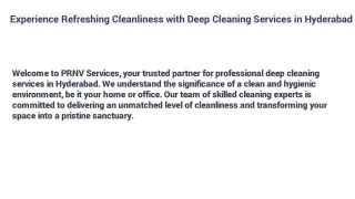 Experience Refreshing Cleanliness with Deep Cleaning Services in Hyderabad