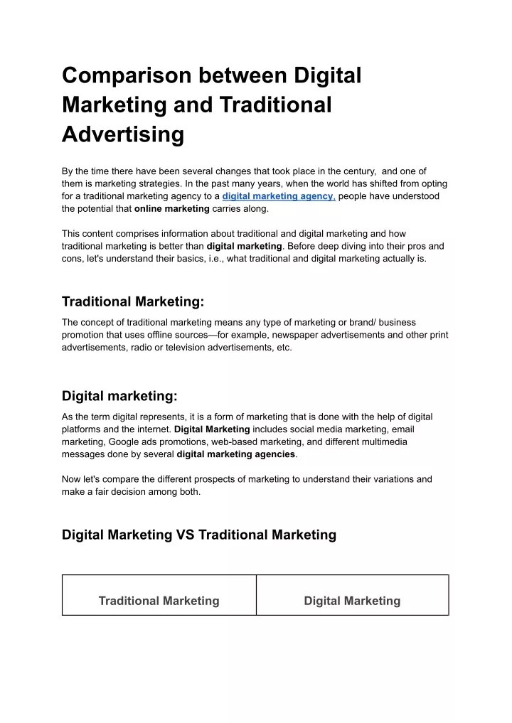 comparison between digital marketing