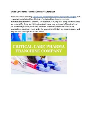 Critical Care Pharma Franchise Company in Chandigarh