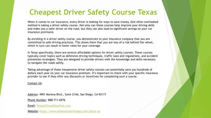 cheapest driver safety course texas