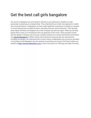 Get the best call girls bangalore