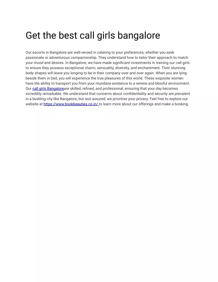 get the best call girls bangalore