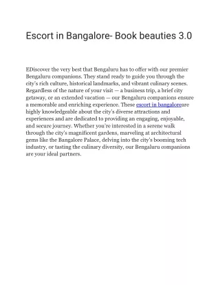 Escort in Bangalore- Book beauties 3.0
