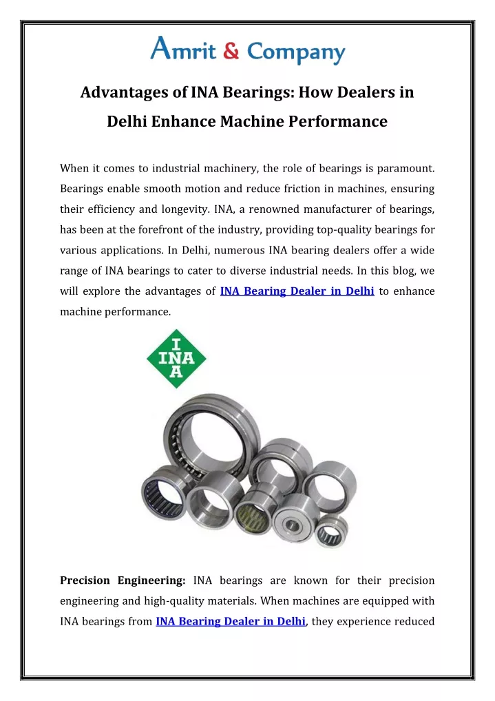 advantages of ina bearings how dealers in