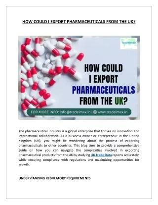 HOW COULD I EXPORT PHARMACEUTICALS FROM THE UK?