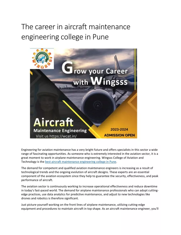 the career in aircraft maintenance engineering