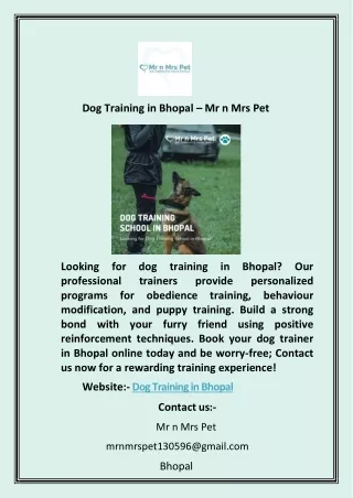 Dog Training in Bhopal