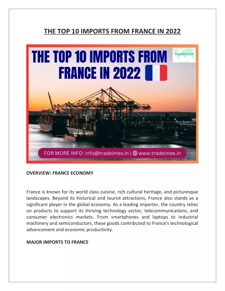 the top 10 imports from france in 2022