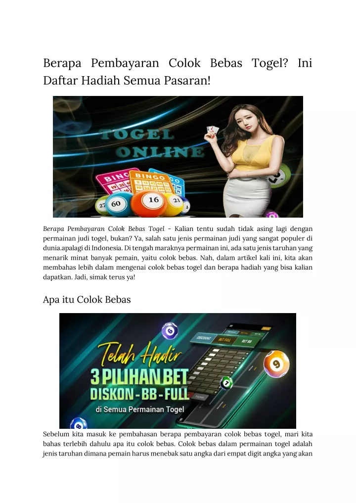 berapa pembayaran colok bebas togel ini daftar