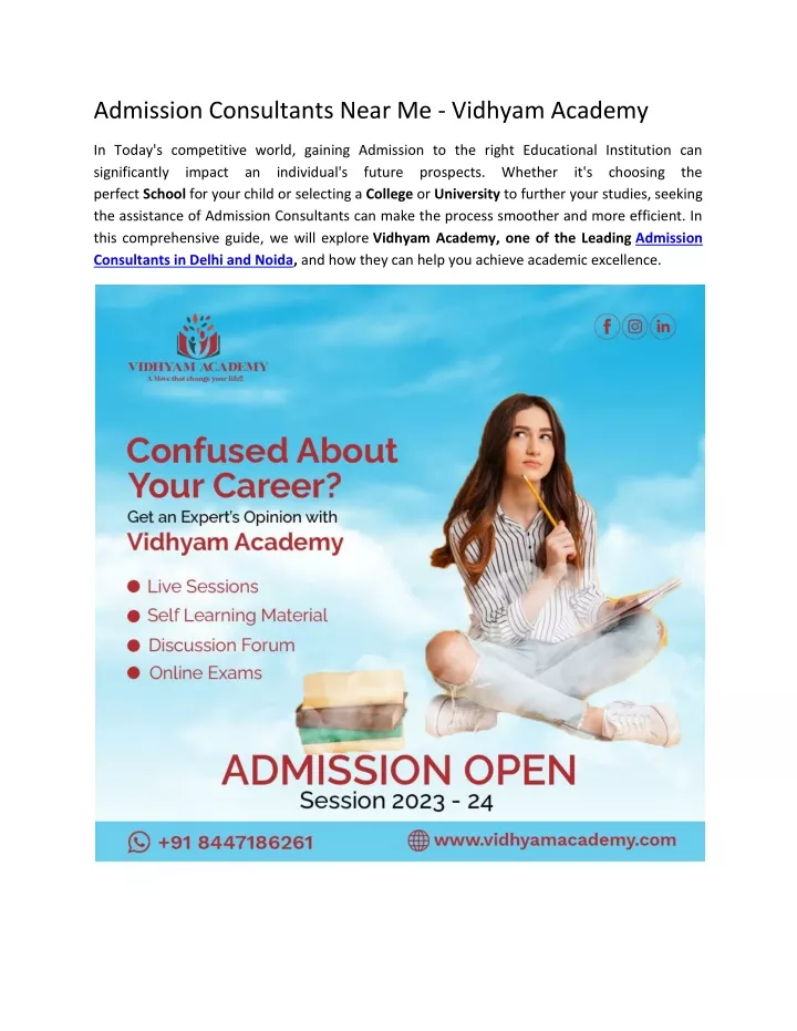 admission consultants near me vidhyam academy