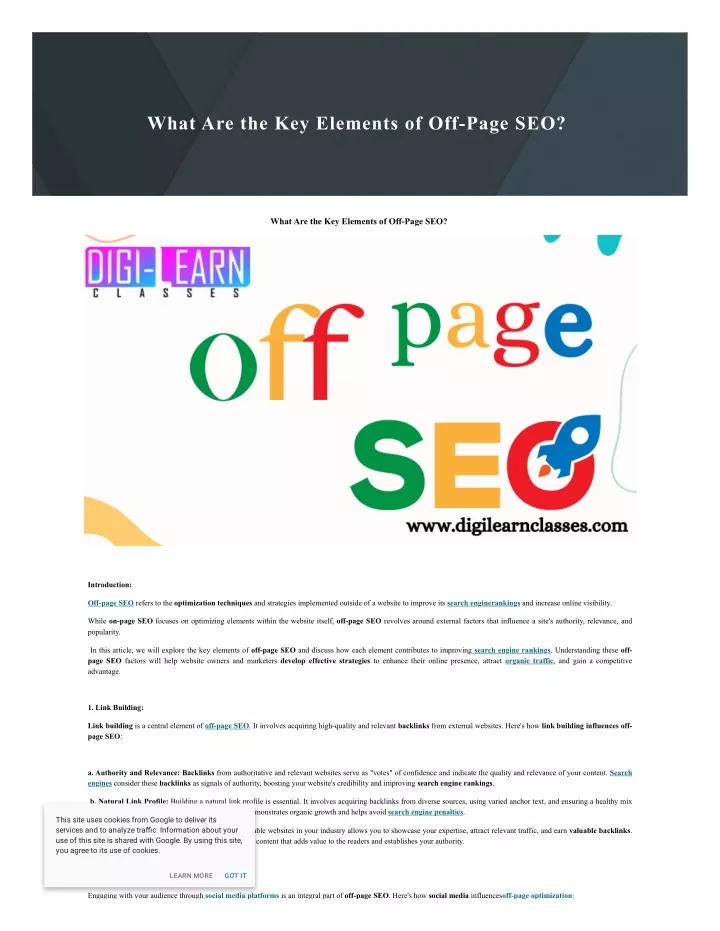 what are the key elements of off page seo