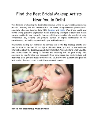 Find the Best Bridal Makeup Artists Near You in Delhi