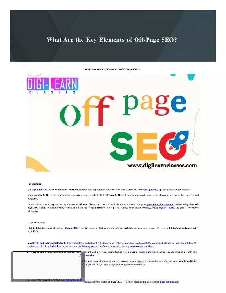 what are the key elements of off page seo