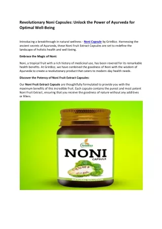 Revolutionary Noni Capsules: Unlock the Power of Ayurveda for Optimal Well-Being