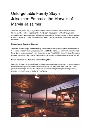 Unforgettable Family Stay in Jaisalmer_ Embrace the Marvels of Marvin Jaisalmer