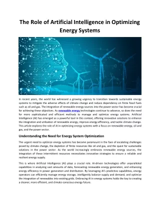 The Role of Artificial Intelligence in Optimizing Energy Systems