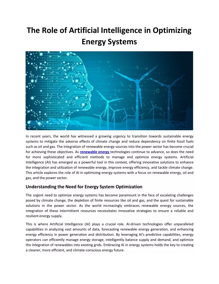the role of artificial intelligence in optimizing energy systems