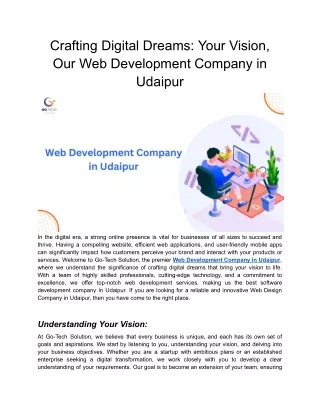 Crafting Digital Dreams: Your Vision, Our Web Development Company in Udaipur