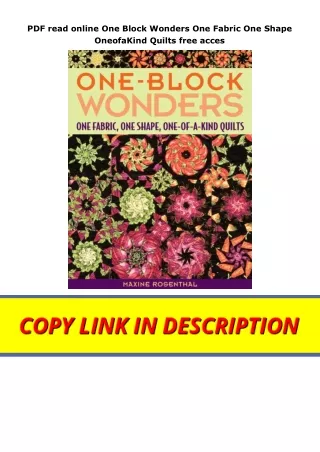PDF read online One Block Wonders One Fabric One Shape OneofaKind Quilts free acces