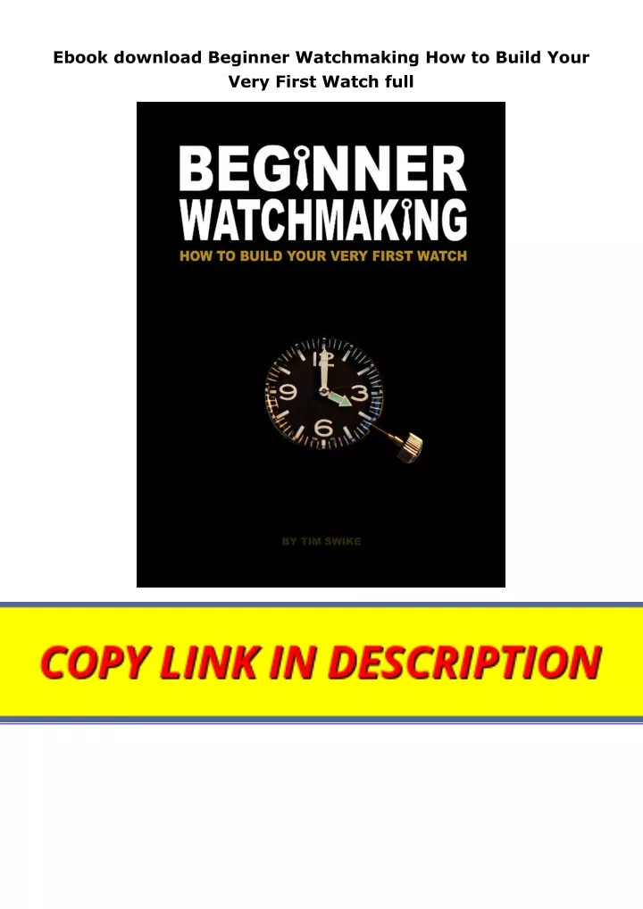 ebook download beginner watchmaking how to build