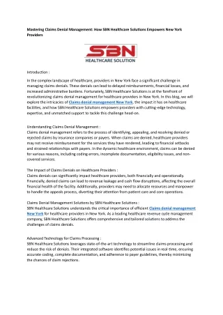 Mastering Claims Denial Management: How SBN Healthcare Solutions Empowers New Yo