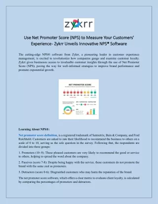 Use Net Promoter Score (NPS) to Measure Your Customers' Experience - Zykrr Unveils Innovative NPS® Software