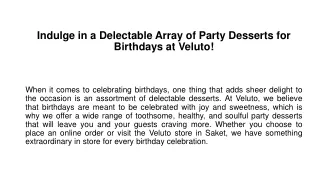 Indulge in a Delectable Array of Party Desserts for Birthdays at Veluto!