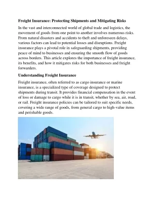 Freight Insurance; Protecting Shipments and Mitigating Risks