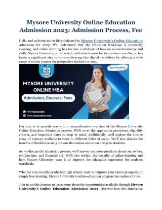 Mysore University Online Education Admission 2023_ Admission Process, Fee