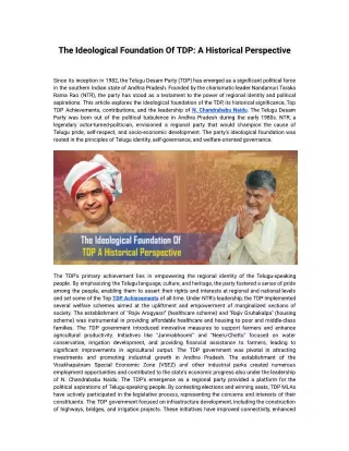 The Ideological Foundation Of TDP A Historical Perspective