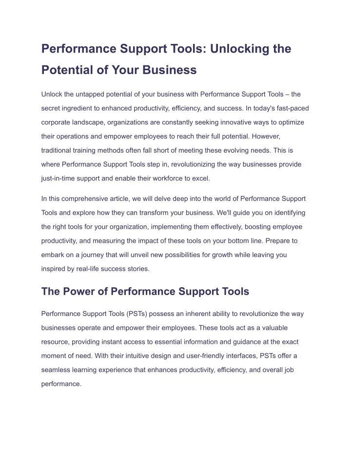 performance support tools unlocking the