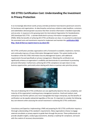 iso 27701 certification cost understanding