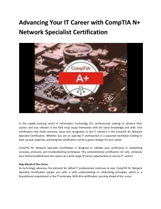 advancing your it career with comptia n network specialist certification